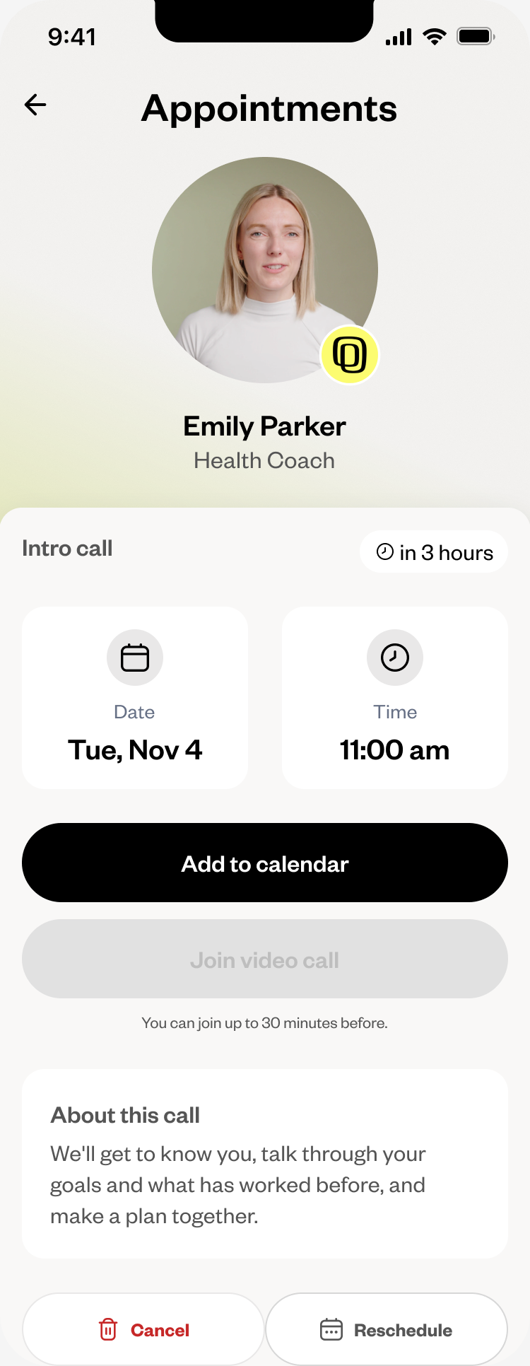 Embla app chat between a member and their health coach